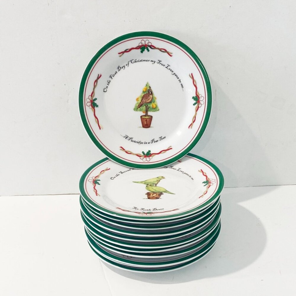 I. Godinger Twelve Days Christmas Porcelain Dessert Plates Vintage Holiday Set